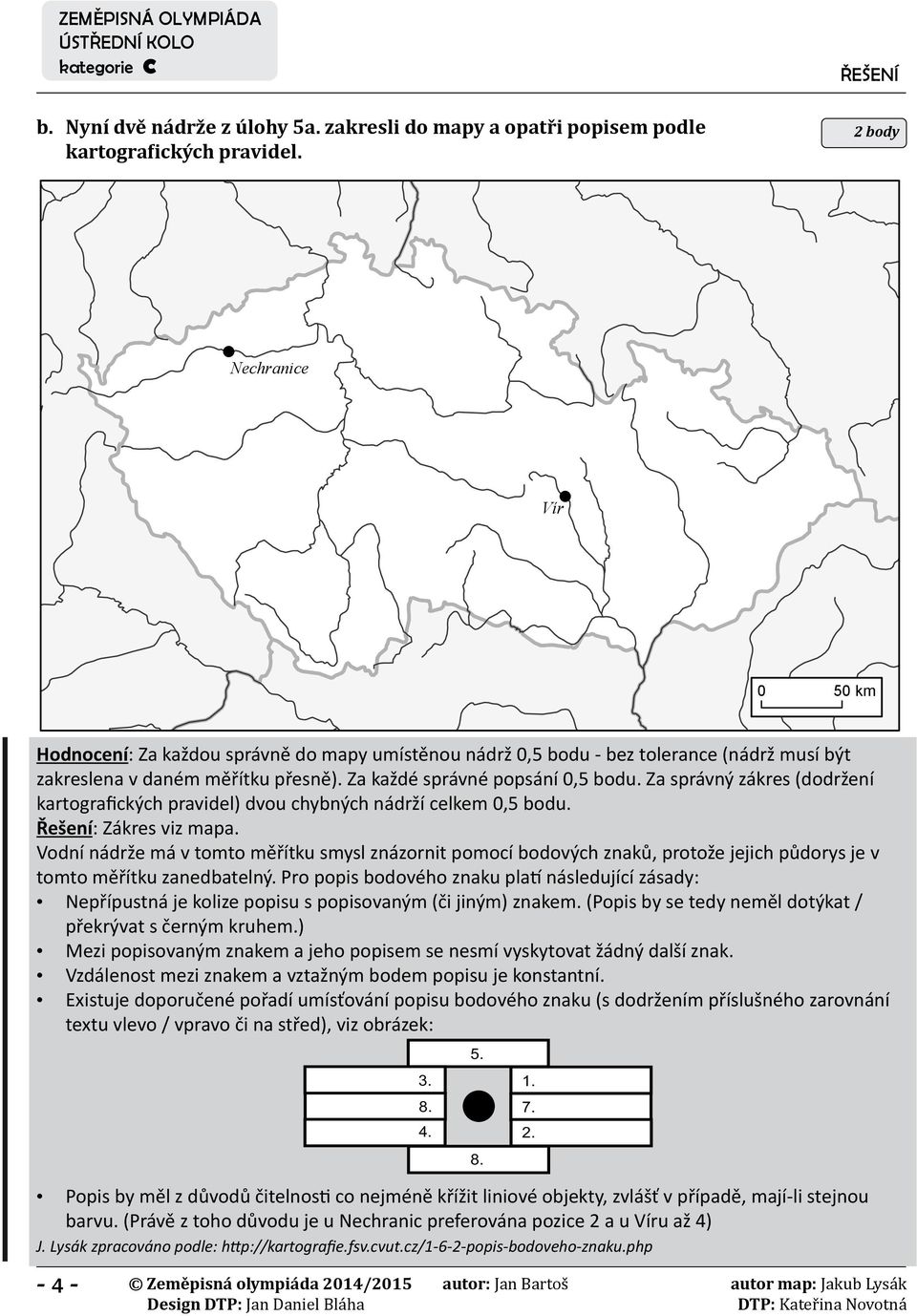 Za správný zákres (dodržení kartografických pravidel) dvou chybných nádrží celkem 0,5 bodu. Řešení: Zákres viz mapa.