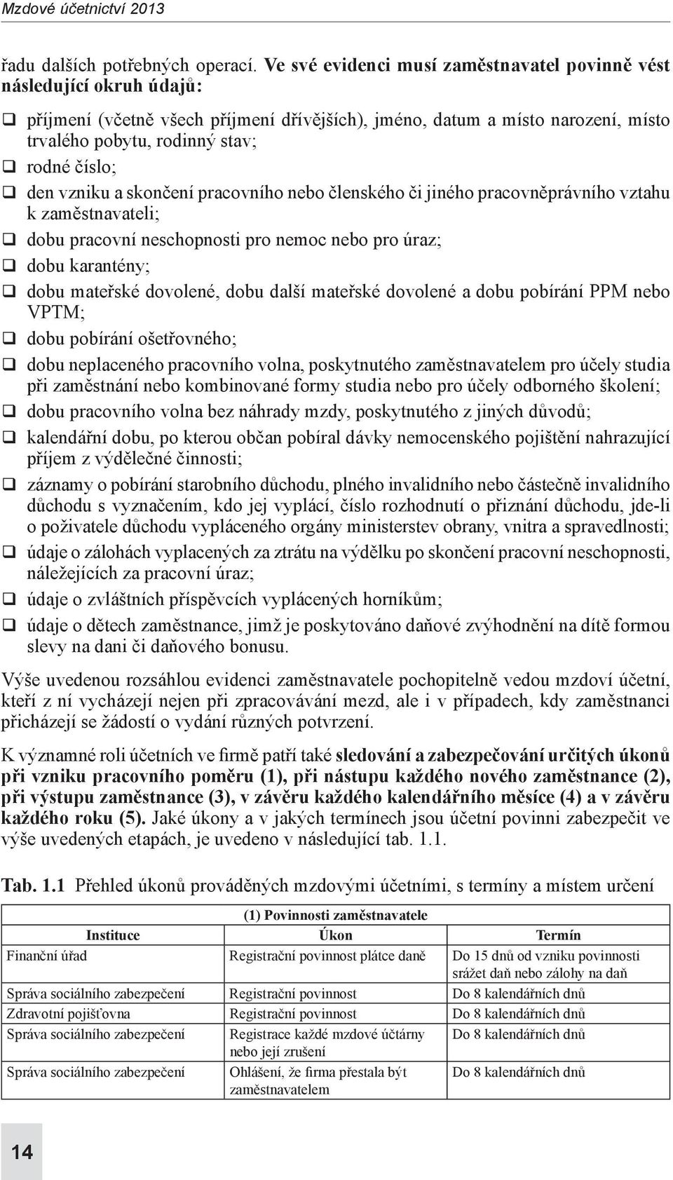 číslo; q den vzniku a skončení pracovního nebo členského či jiného pracovněprávního vztahu k zaměstnavateli; q dobu pracovní neschopnosti pro nemoc nebo pro úraz; q dobu karantény; q dobu mateřské