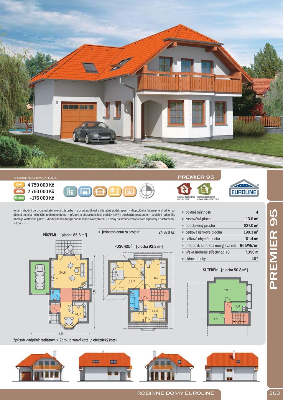 mírně svažitý terén určený na středně velké stavební parcely s dostatečnou šířkou [plocha 856 m 2 ] POSCHODÍ [plocha 923 m 2 ] PREMIER 95 předpokl spotřeba energie za rok SUTERÉN