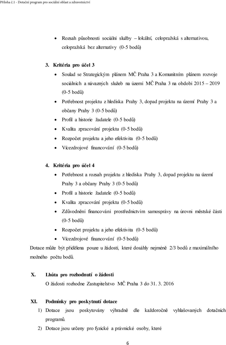 hlediska Prahy 3, dopad projektu na území Prahy 3 a občany Prahy 3 (0-5 bodů) Profil a historie žadatele (0-5 bodů) Kvalita zpracování projektu (0-5 bodů) Rozpočet projektu a jeho efektivita (0-5