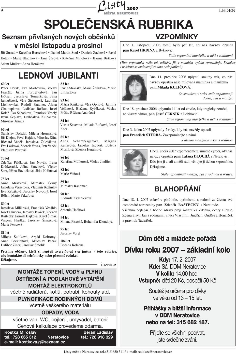 Věra Sieberová, Ludmila Lichnovská, Rudolf Brauner, Alena Chaloupková, Ladislav Roškot, Josef Kolář, Eva Šabatková, František Veselý, Ivana Šeplavá, Drahoslava Kulhanová, Miroslav Jirmus 65 let