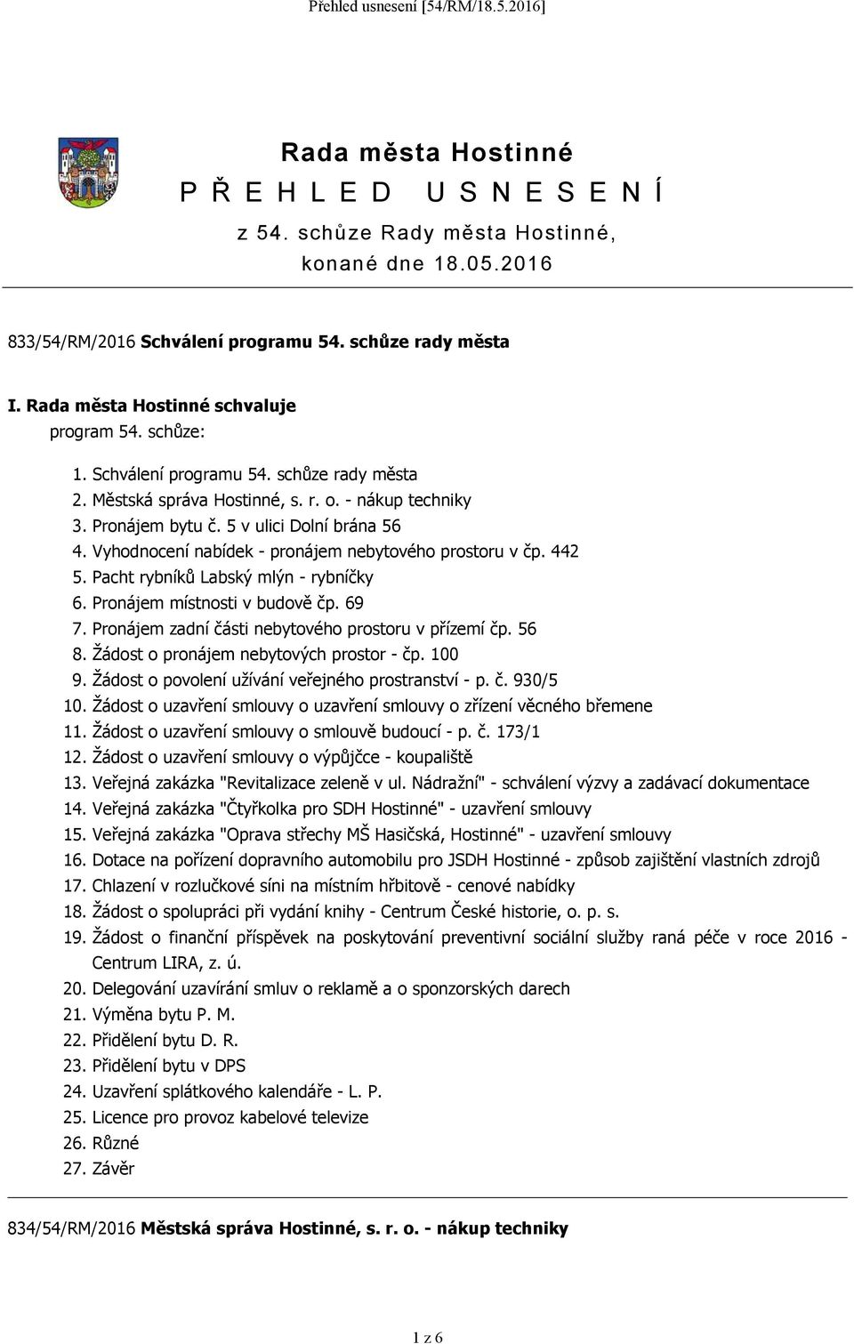 442 5. Pacht rybníků Labský mlýn - rybníčky 6. Pronájem místnosti v budově čp. 69 7. Pronájem zadní části nebytového prostoru v přízemí čp. 56 8. Žádost o pronájem nebytových prostor - čp. 100 9.