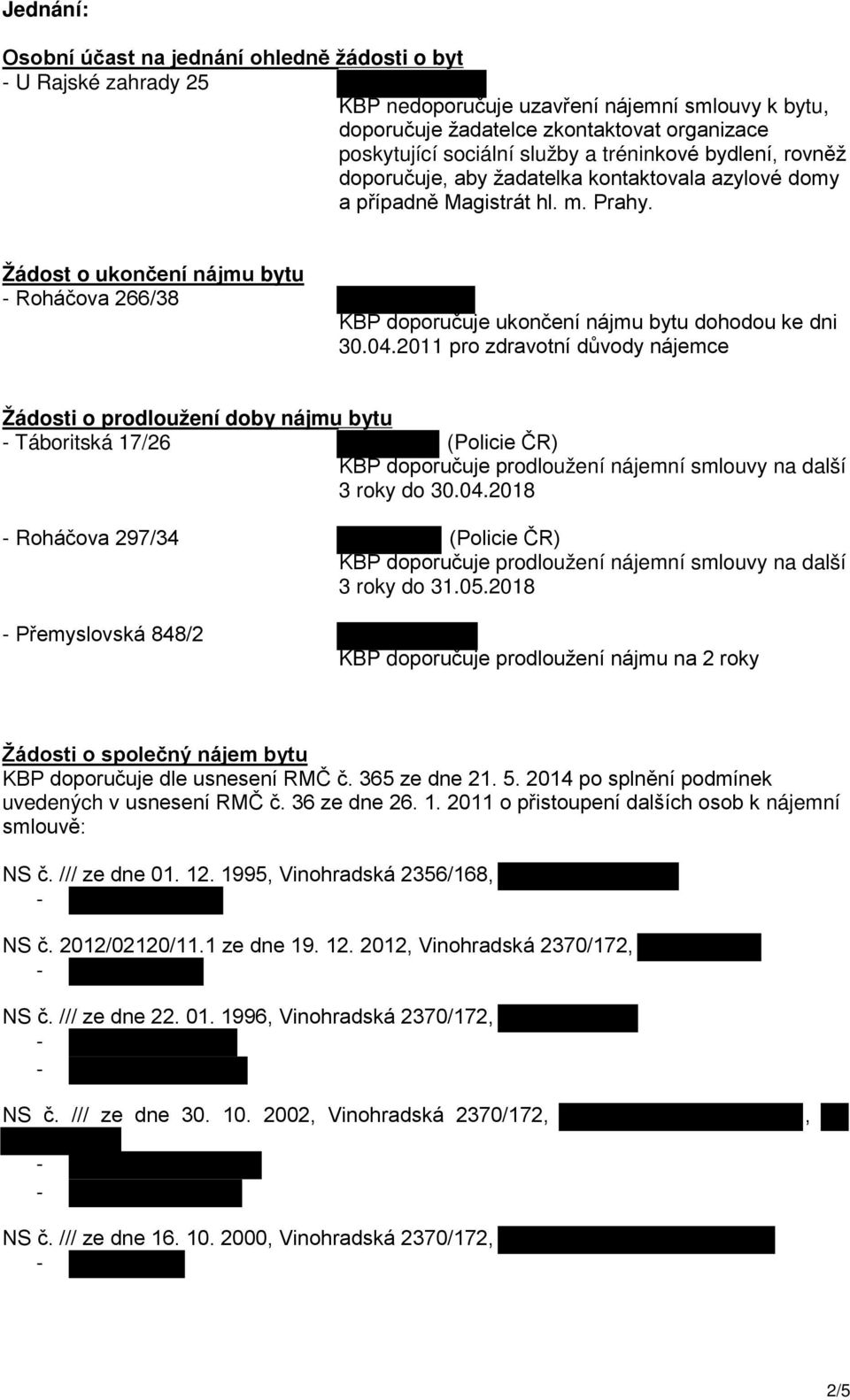 Žádost o ukončení nájmu bytu Roháčova 266/38 KBP doporučuje ukončení nájmu bytu dohodou ke dni 30.04.