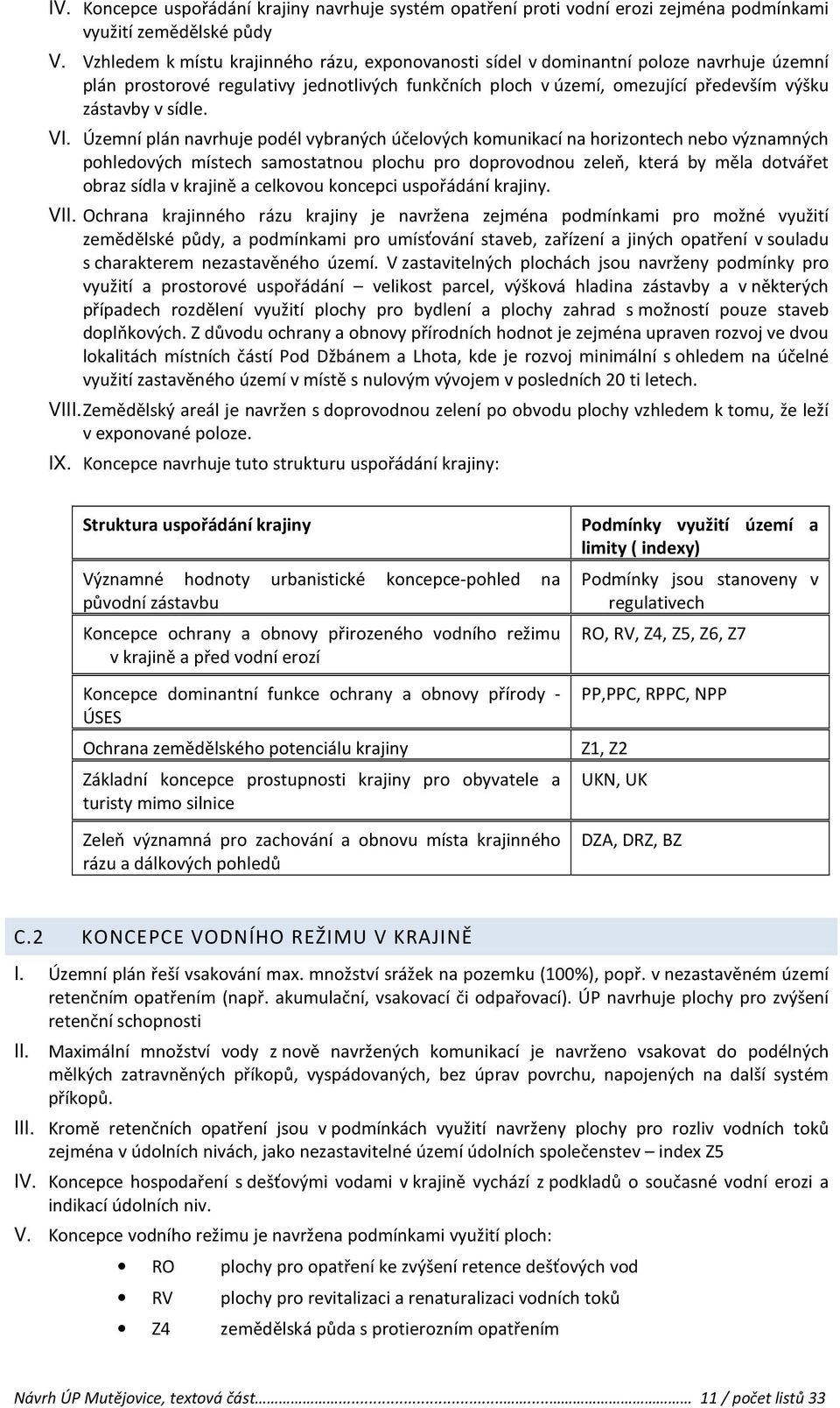VI. Územní plán navrhuje podél vybraných účelových komunikací na horizontech nebo významných pohledových místech samostatnou plochu pro doprovodnou zeleň, která by měla dotvářet obraz sídla v krajině
