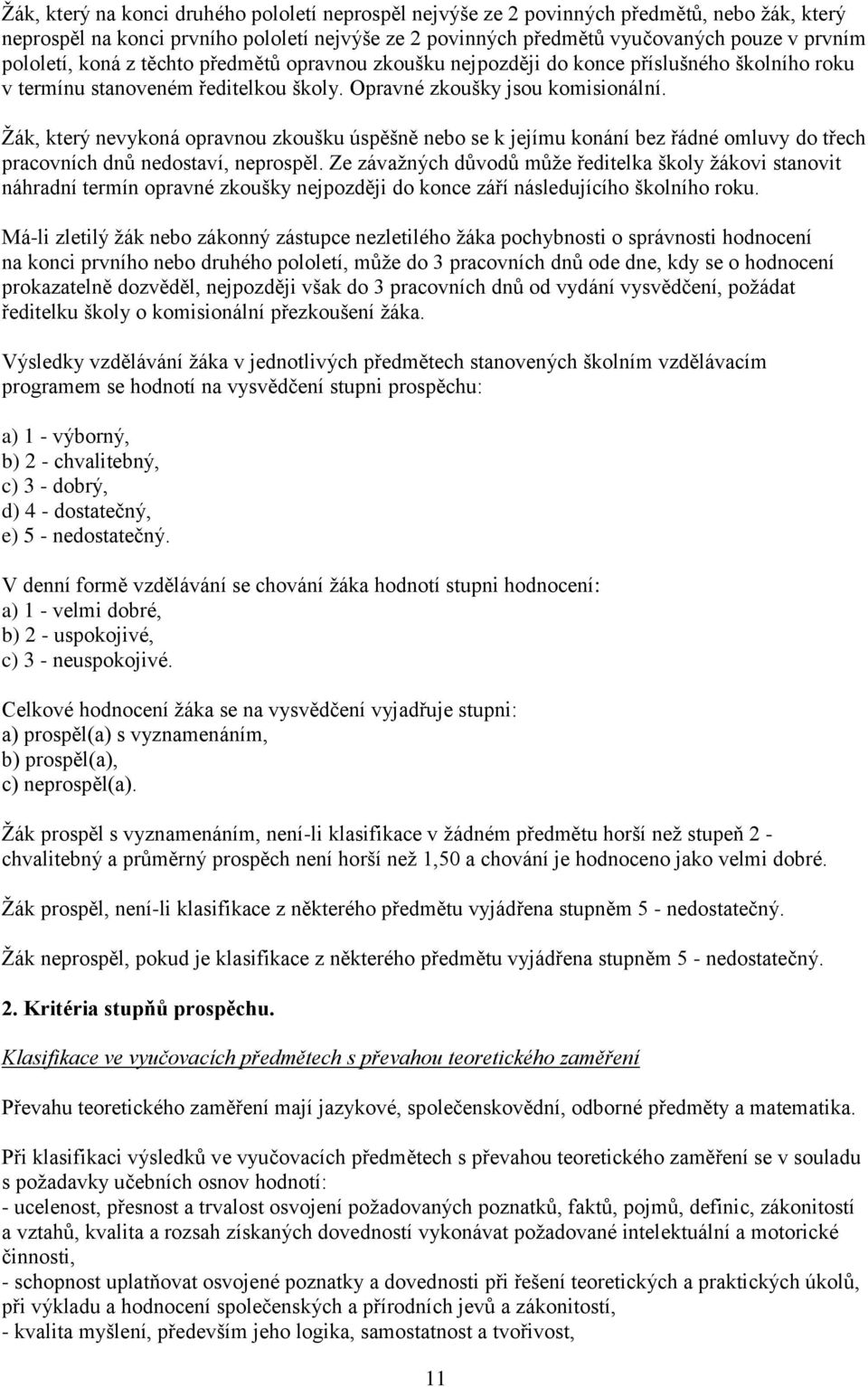 Žák, který nevykoná opravnou zkoušku úspěšně nebo se k jejímu konání bez řádné omluvy do třech pracovních dnů nedostaví, neprospěl.