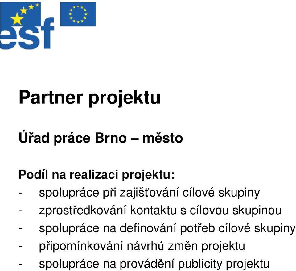 cílovou skupinou - spolupráce na definování potřeb cílové skupiny -