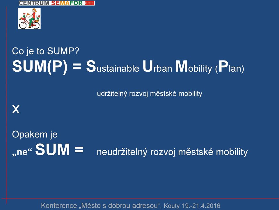 udržitelný rozvoj městské mobility Opakem je ne SUM