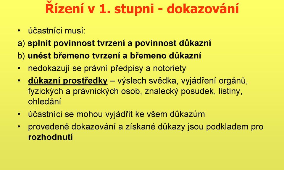 tvrzení a břemeno důkazní nedokazují se právní předpisy a notoriety důkazní prostředky výslech svědka,