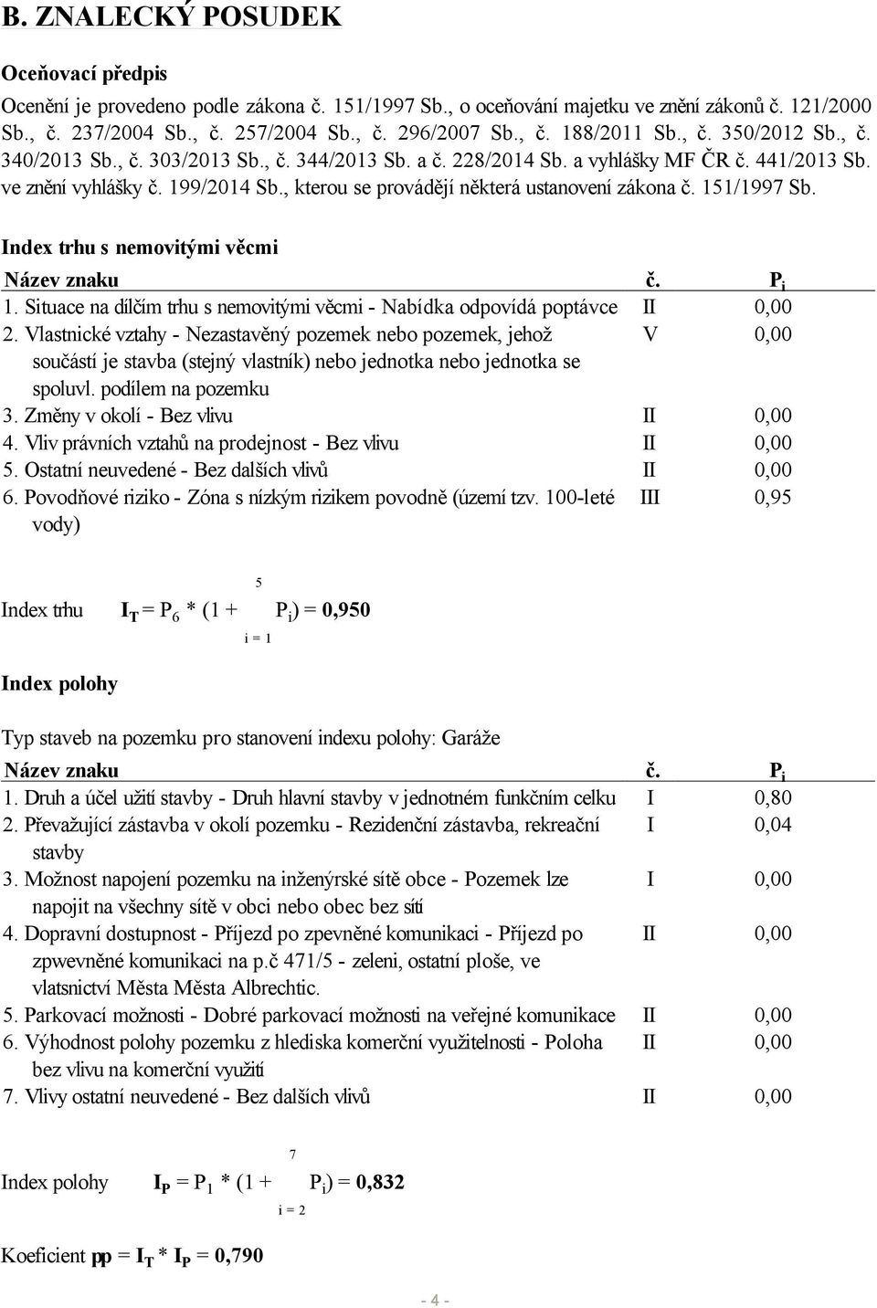 , kterou se provádějí některá ustanovení zákona č. 151/1997 Sb. Index trhu s nemovitými věcmi Název znaku č. P i 1. Situace na dílčím trhu s nemovitými věcmi - Nabídka odpovídá poptávce II 0,00 2.