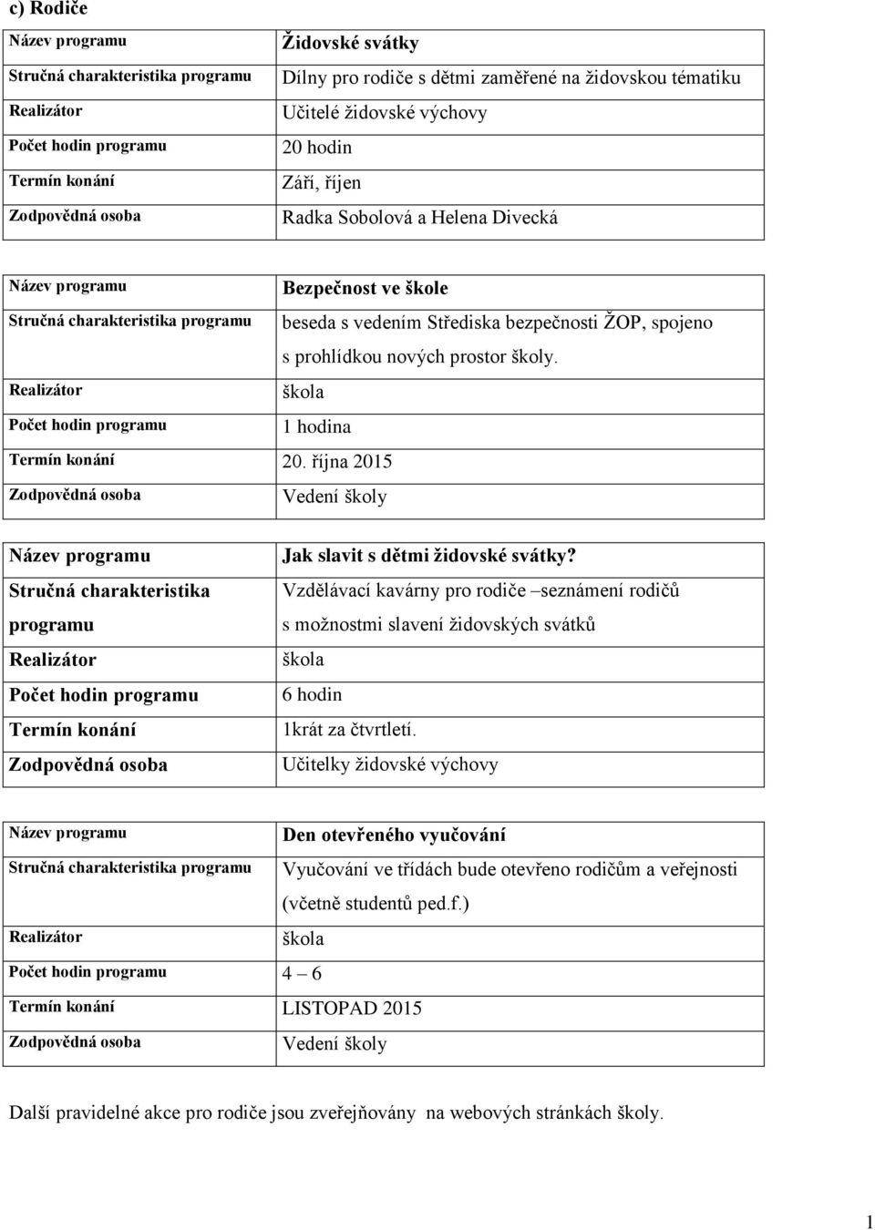října 2015 Bezpečnost ve škole beseda s vedením Střediska bezpečnosti ŽOP, spojeno s prohlídkou nových prostor školy.