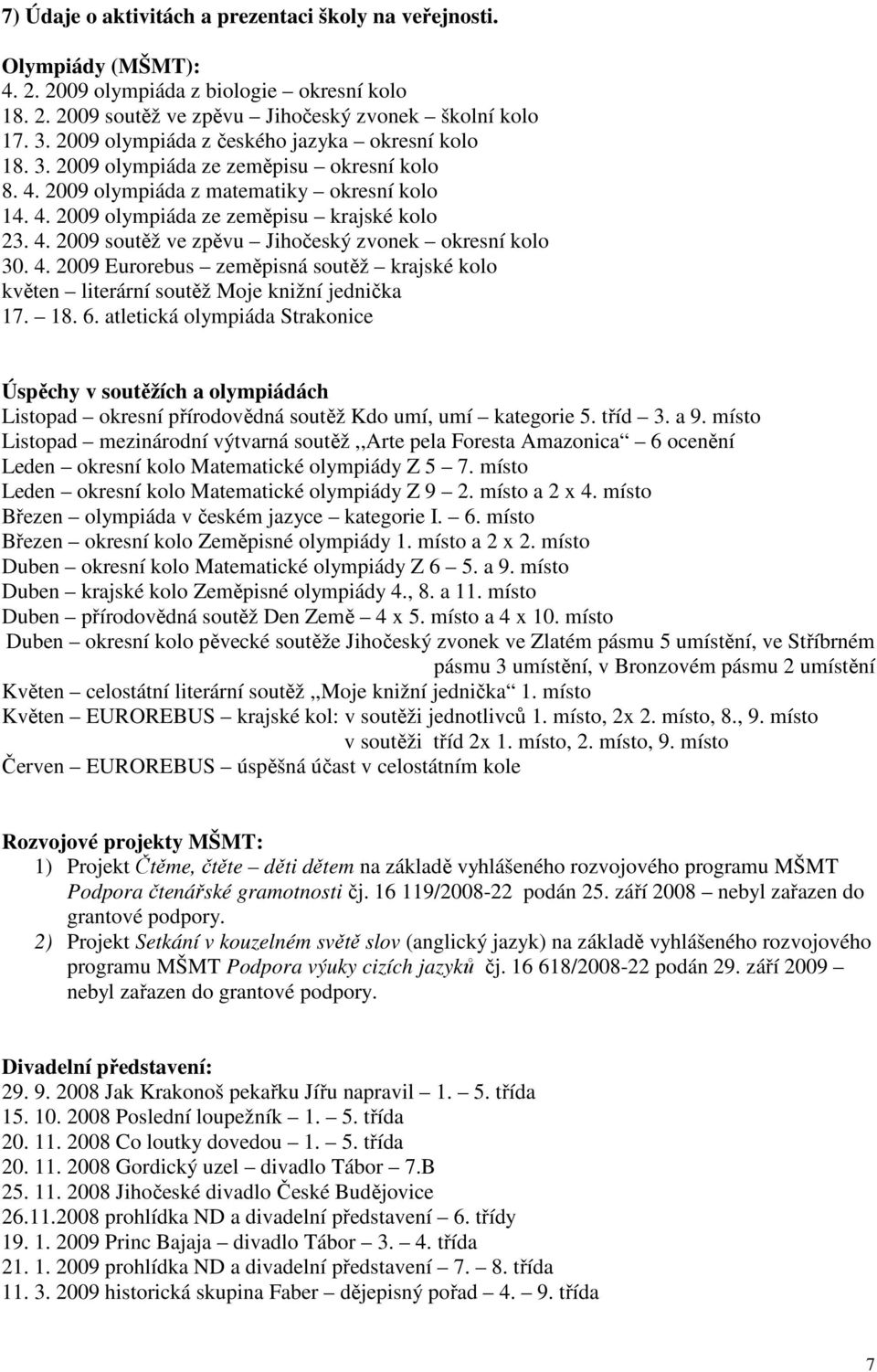 4. 2009 Eurorebus zeměpisná soutěž krajské kolo květen literární soutěž Moje knižní jednička 17. 18. 6.
