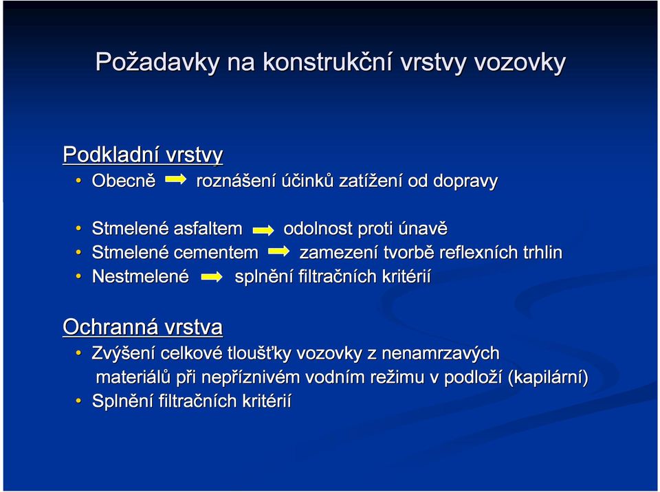 Nestmelené splnění filtračních kritéri rií Ochranná vrstva Zvýšen ení celkové tloušťky vozovky z