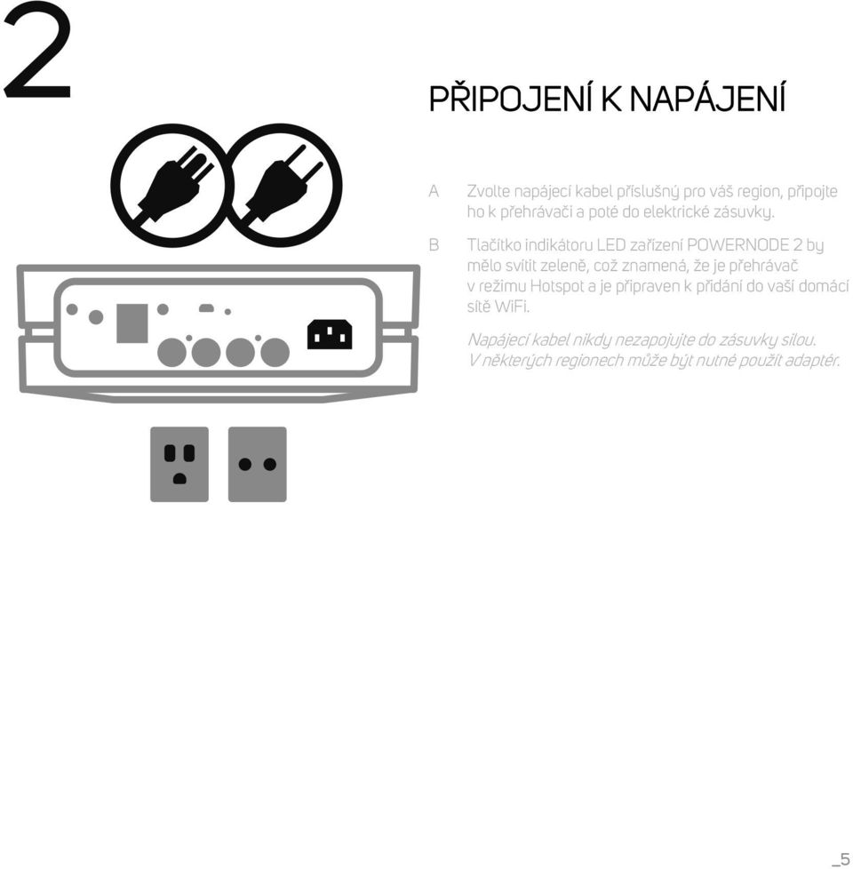 Tlačítko indikátoru LED zařízení POWERNODE 2 by mělo svítit zeleně, což znamená, že je přehrávač v