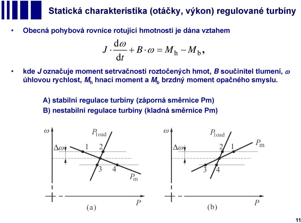 součinitel tlumení, úhlovou rychlost, M h hnací moment a M b brzdný moment opačného smyslu.