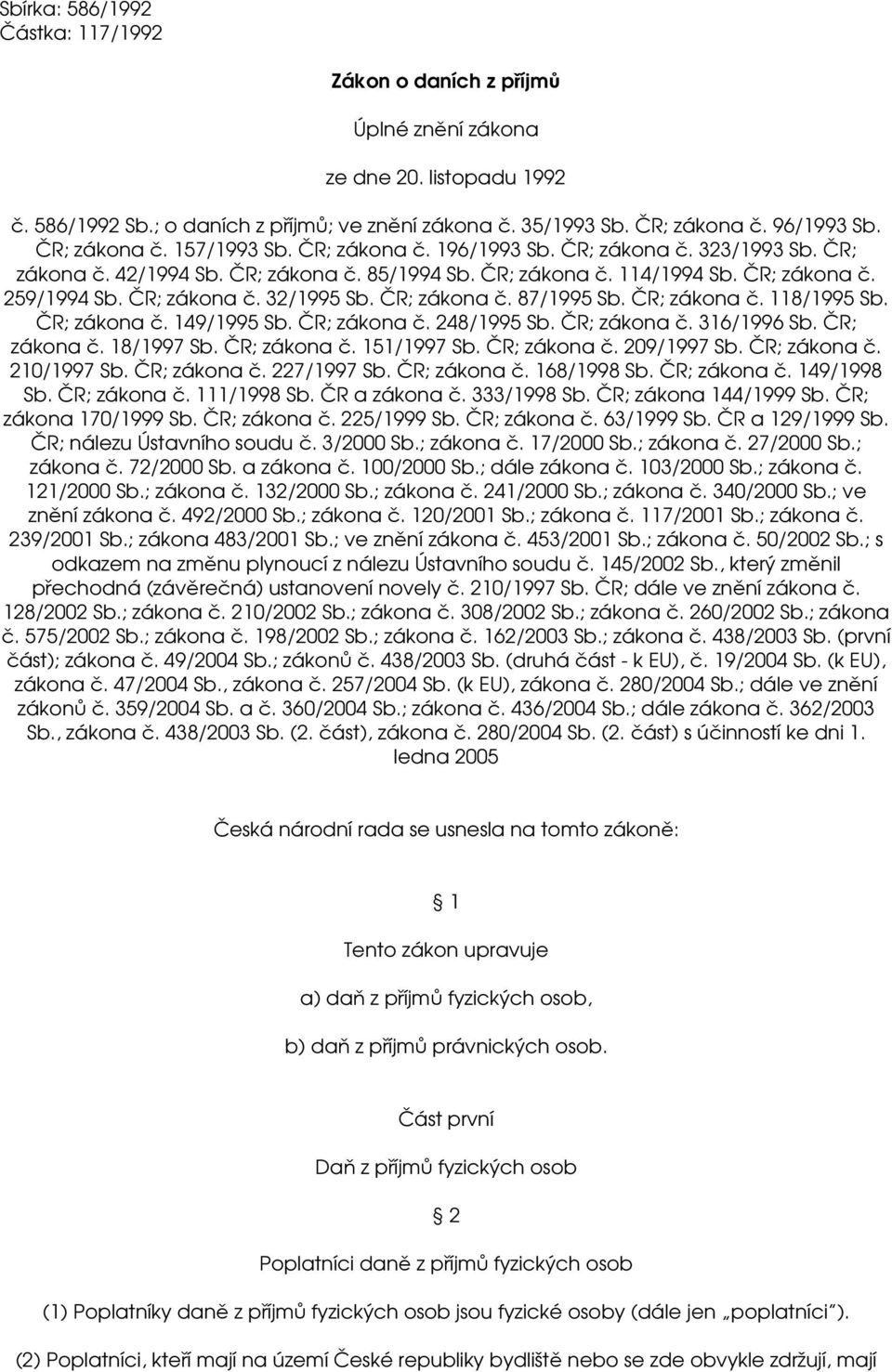 ČR; zákona č. 87/1995 Sb. ČR; zákona č. 118/1995 Sb. ČR; zákona č. 149/1995 Sb. ČR; zákona č. 248/1995 Sb. ČR; zákona č. 316/1996 Sb. ČR; zákona č. 18/1997 Sb. ČR; zákona č. 151/1997 Sb. ČR; zákona č. 209/1997 Sb.