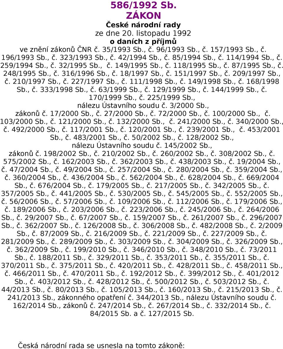 , č. 210/1997 Sb., č. 227/1997 Sb., č. 111/1998 Sb., č. 149/1998 Sb., č. 168/1998 Sb., č. 333/1998 Sb., č. 63/1999 Sb., č. 129/1999 Sb., č. 144/1999 Sb., č. 170/1999 Sb., č. 225/1999 Sb.