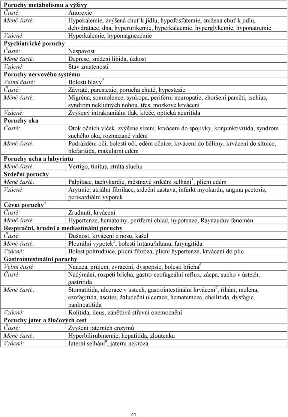 Závratě, parestezie, porucha chutě, hypestezie Migréna, somnolence, synkopa, periferní neuropatie, zhoršení paměti, ischias, syndrom neklidných nohou, třes, mozkové krvácení Vzácné: Zvýšený