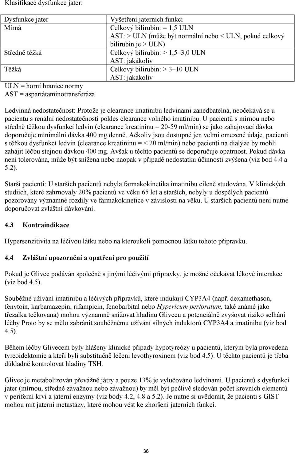 clearance imatinibu ledvinami zanedbatelná, neočekává se u pacientů s renální nedostatečností pokles clearance volného imatinibu.