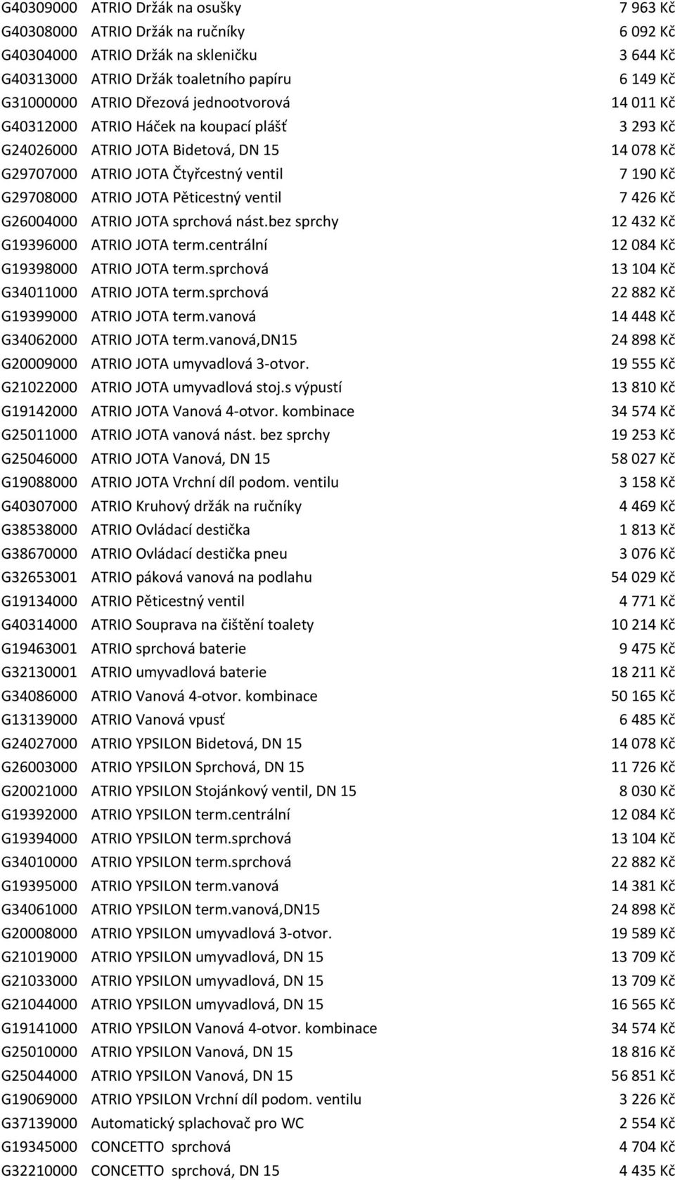 bez sprchy G19396000 ATRIO JOTA term.centrální G19398000 ATRIO JOTA term.sprchová G34011000 ATRIO JOTA term.sprchová G19399000 ATRIO JOTA term.vanová G34062000 ATRIO JOTA term.