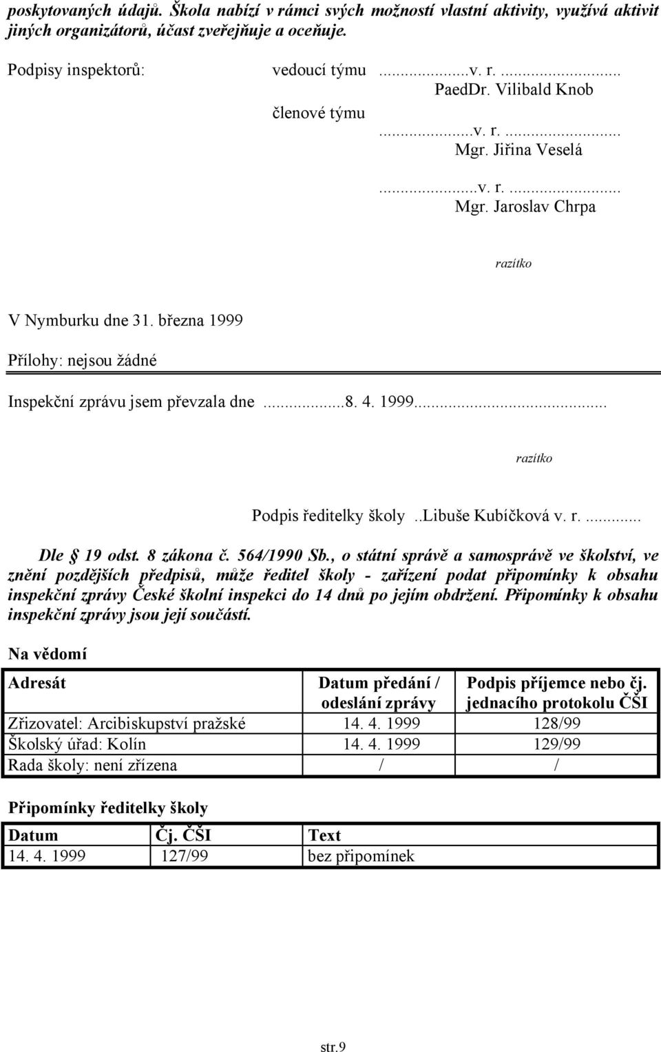 .libuše Kubíčková v. r.... Dle 19 odst. 8 zákona č. 564/1990 Sb.