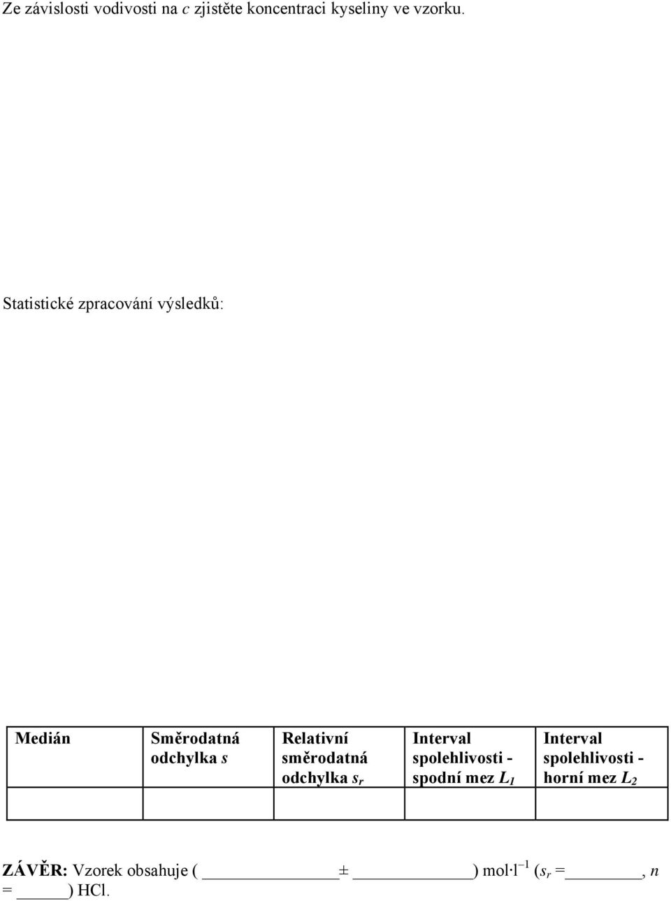 směrodatná odchylka s r Interval spolehlivosti - spodní mez L 1 Interval