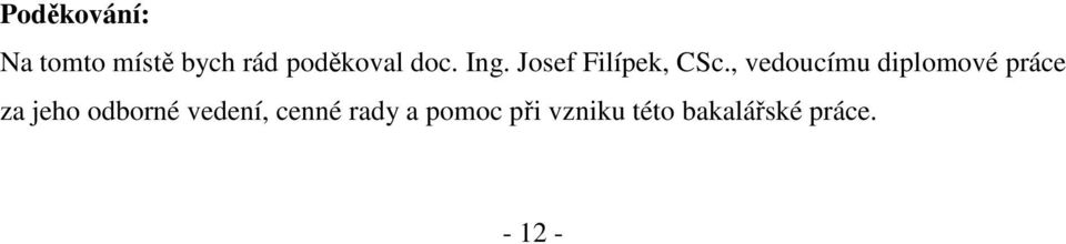 , vedoucímu diplomové práce za jeho odborné