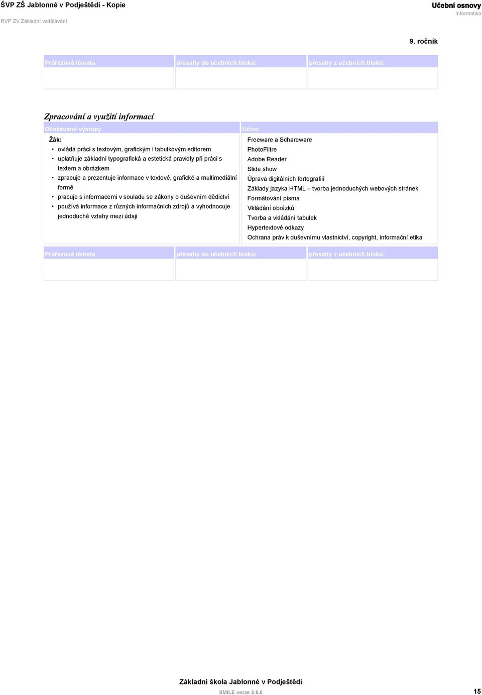 informačních zdrojů a vyhodnocuje jednoduché vztahy mezi údaji Freeware a Schareware PhotoFiltre Adobe Reader Slide show Úprava digitálních fortografiií Základy jazyka HTML