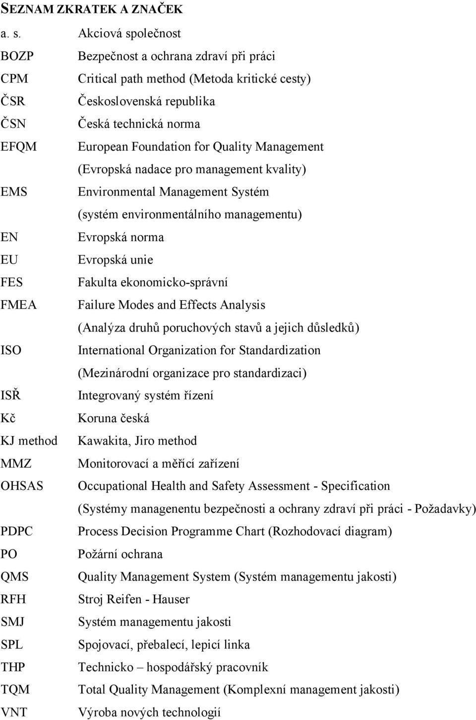 Quality Management (Evropská nadace pro management kvality) EMS Environmental Management Systém (systém environmentálního managementu) EN Evropská norma EU Evropská unie FES Fakulta