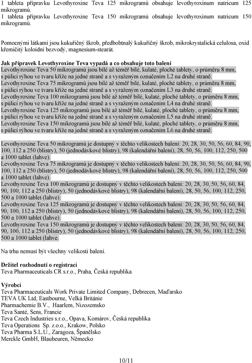 Pomocnými látkami jsou kukuřičný škrob, předbobtnalý kukuřičný škrob, mikrokrystalická celulosa, oxid křemičitý koloidní bezvodý, magnesium-stearát.
