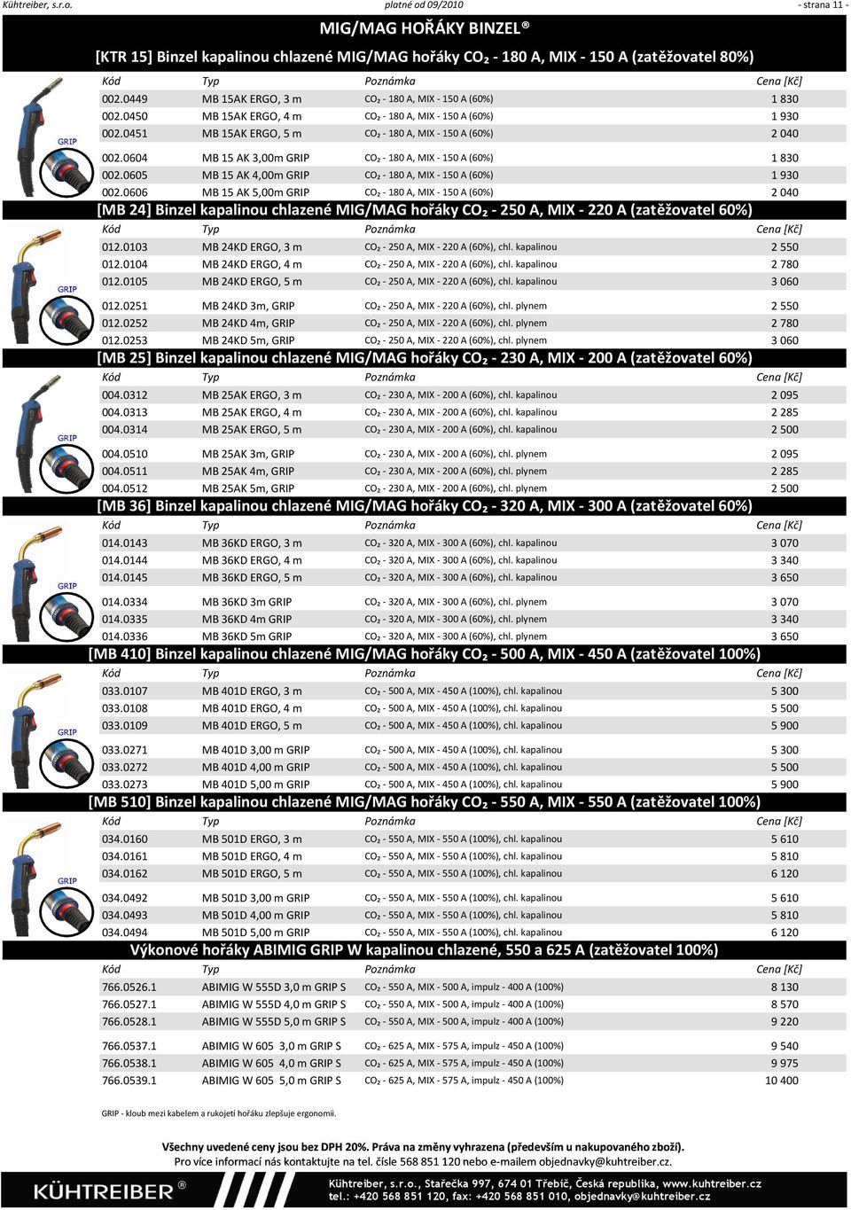 0604 MB 15 AK 3,00m GRIP CO₂ 180 A, MIX 150 A (60%) 1 830 002.0605 MB 15 AK 4,00m GRIP CO₂ 180 A, MIX 150 A (60%) 1 930 002.