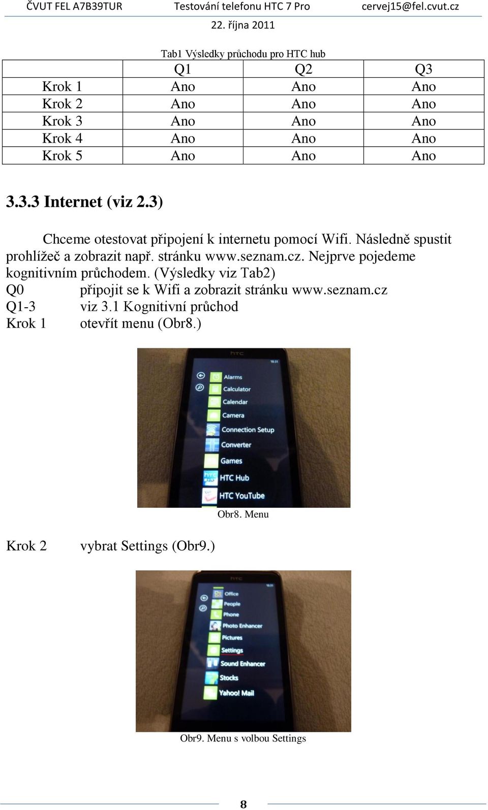 stránku www.seznam.cz. Nejprve pojedeme kognitivním průchodem. (Výsledky viz Tab2) Q0 připojit se k Wifi a zobrazit stránku www.