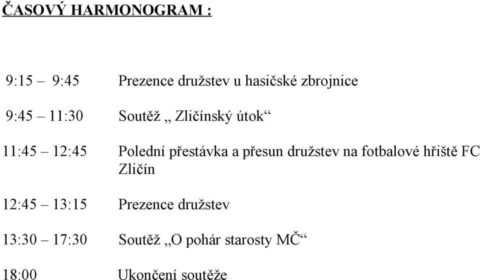 přestávka a přesun družstev na fotbalové hřiště FC Zličín 12:45