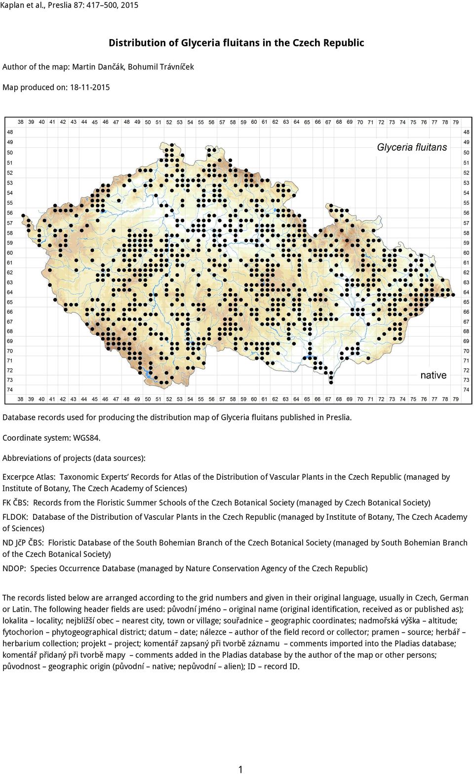 Abbreviations of projects (data sources): Excerpce Atlas: Taxonomic Experts Records for Atlas of the Distribution of Vascular Plants in the Czech Republic (managed by Institute of Botany, The Czech