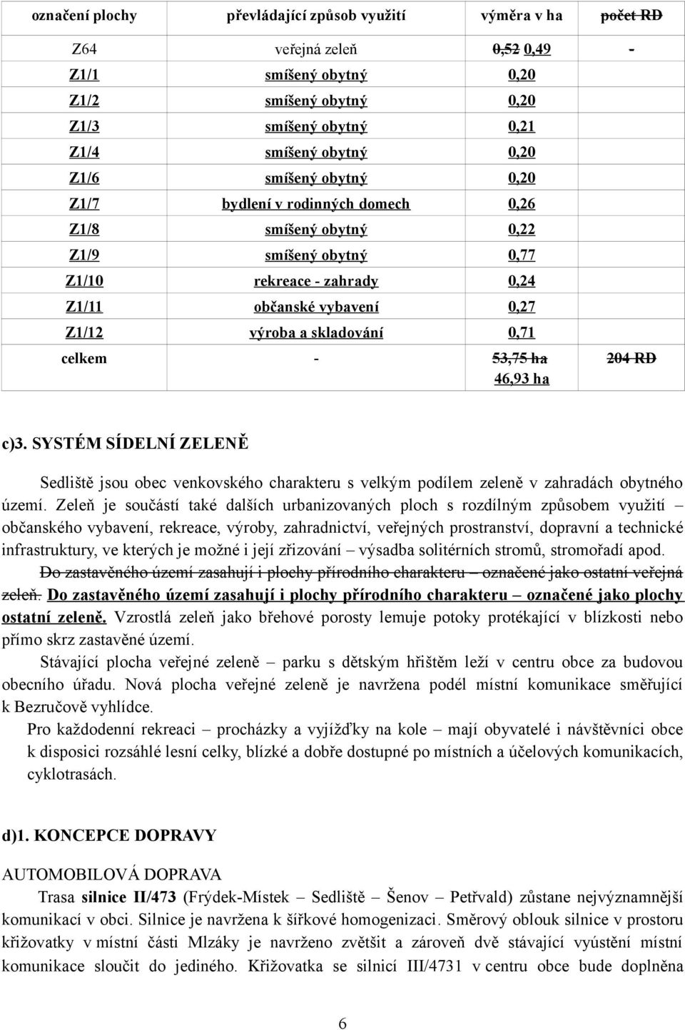 celkem - 53,75 ha 46,93 ha 204 RD c)3. SYSTÉM SÍDELNÍ ZELENĚ Sedliště jsou obec venkovského charakteru s velkým podílem zeleně v zahradách obytného území.