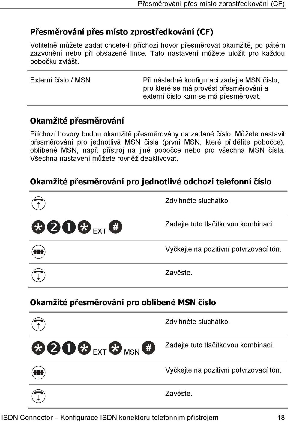 Externí číslo / MSN Při následné konfiguraci zadejte MSN číslo, pro které se má provést přesměrování a externí číslo kam se má přesměrovat.