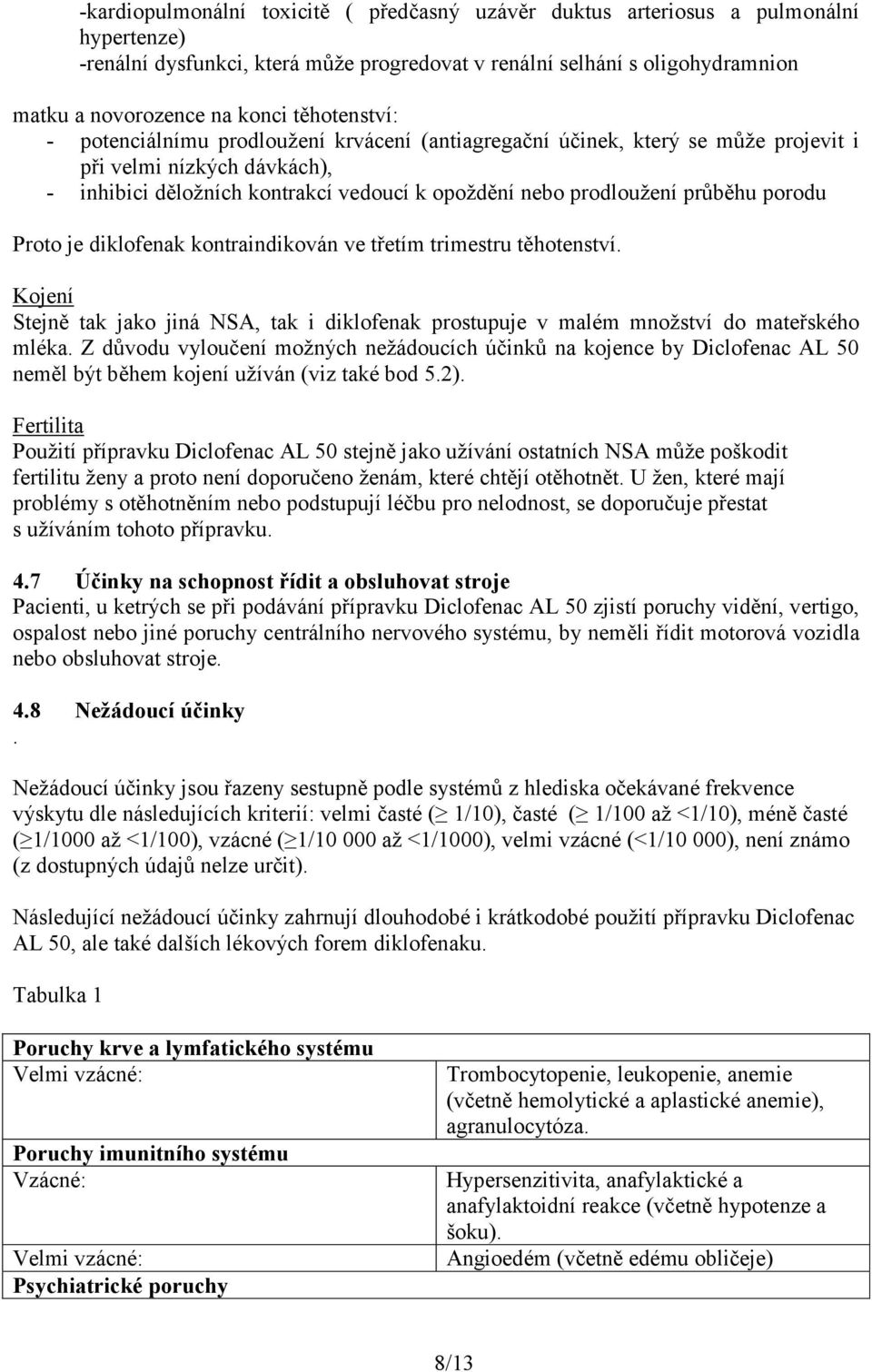 průběhu porodu Proto je diklofenak kontraindikován ve třetím trimestru těhotenství. Kojení Stejně tak jako jiná NSA, tak i diklofenak prostupuje v malém množství do mateřského mléka.