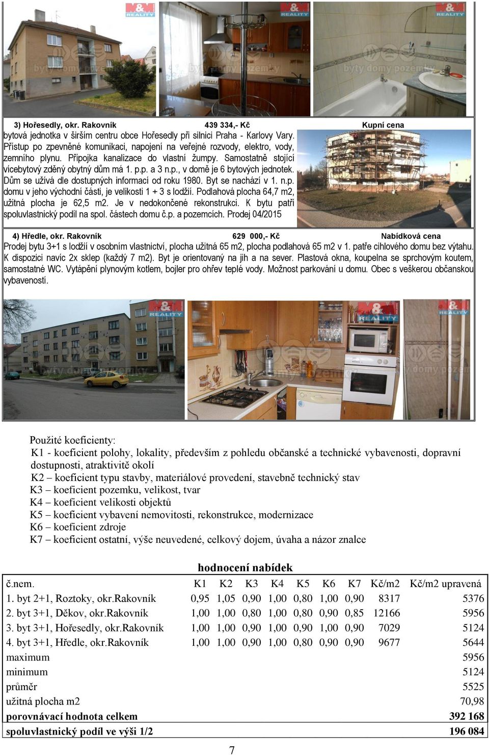 Dům se užívá dle dostupných informací od roku 1980. Byt se nachází v 1. n.p. domu v jeho východní části, je velikosti 1 + 3 s lodžií. Podlahová plocha 64,7 m2, užitná plocha je 62,5 m2.