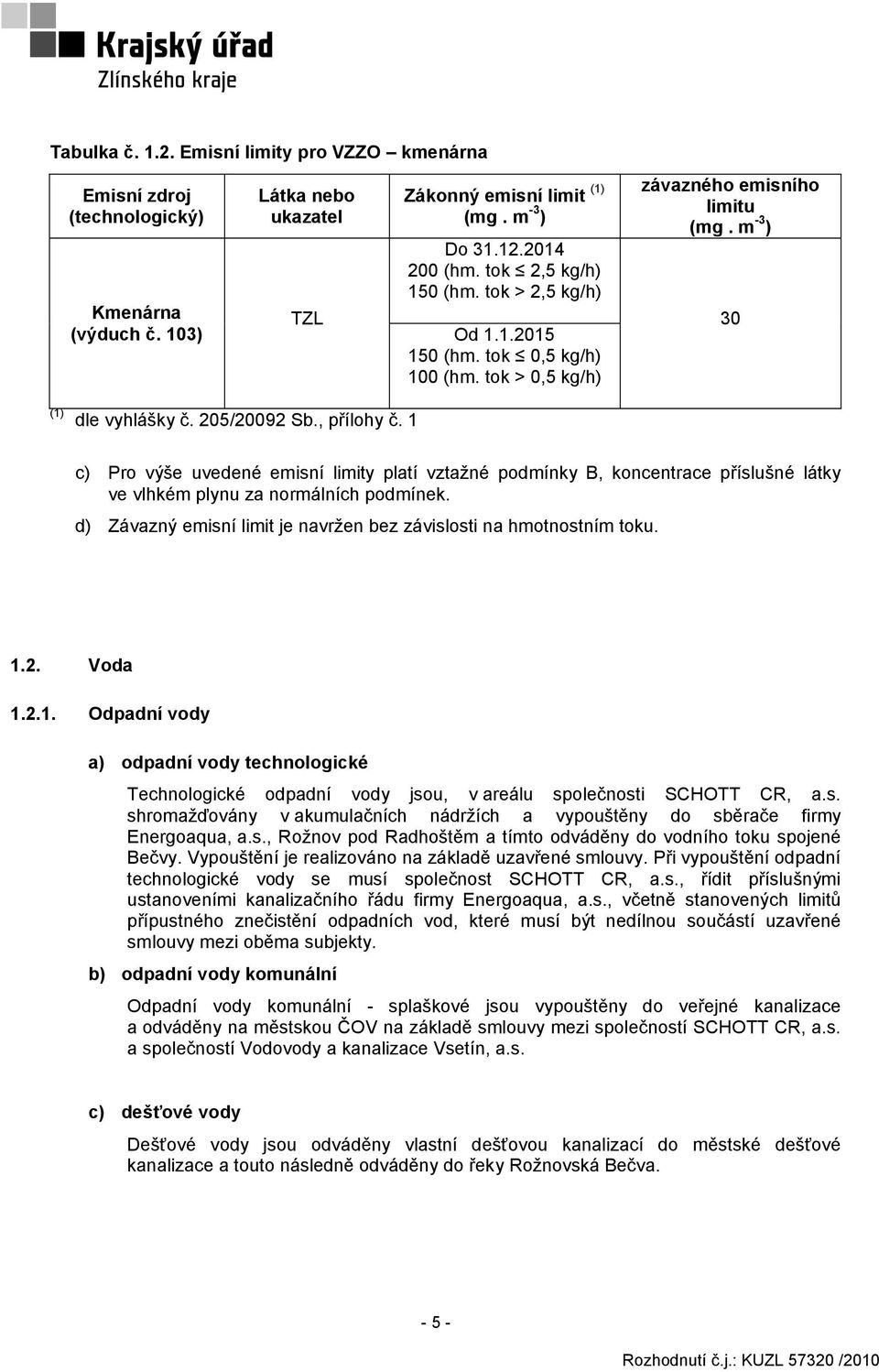 1 c) Pro výše uvedené emisní limity platí vztažné podmínky B, koncentrace příslušné látky ve vlhkém plynu za normálních podmínek. d) Závazný emisní limit je navržen bez závislosti na hmotnostním toku.