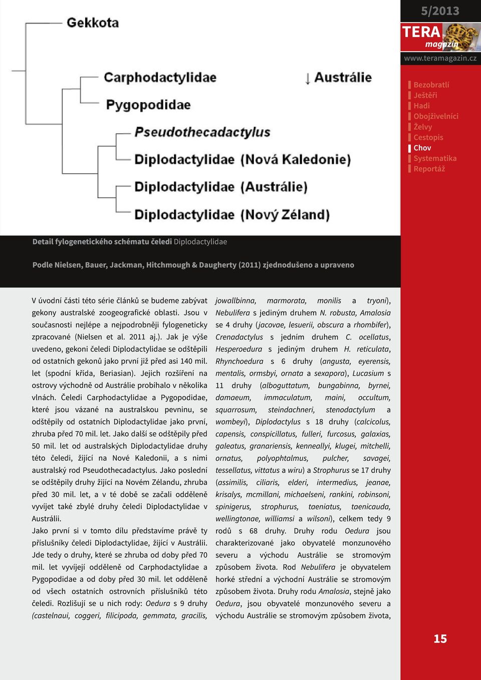 Jak je výše uvedeno, gekoni čeledi Diplodactylidae se odštěpili od ostatních gekonů jako první již před asi 140 mil. let (spodní křída, Beriasian).