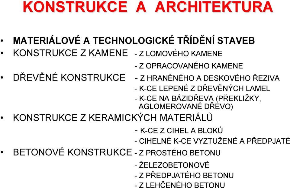 (PŘEKLIŽKY, AGLOMEROVANÉ DŘEVO) KONSTRUKCE Z KERAMICKÝCH MATERIÁLŮ - K-CE Z CIHEL A BLOKŮ - CIHELNÉ K-CE
