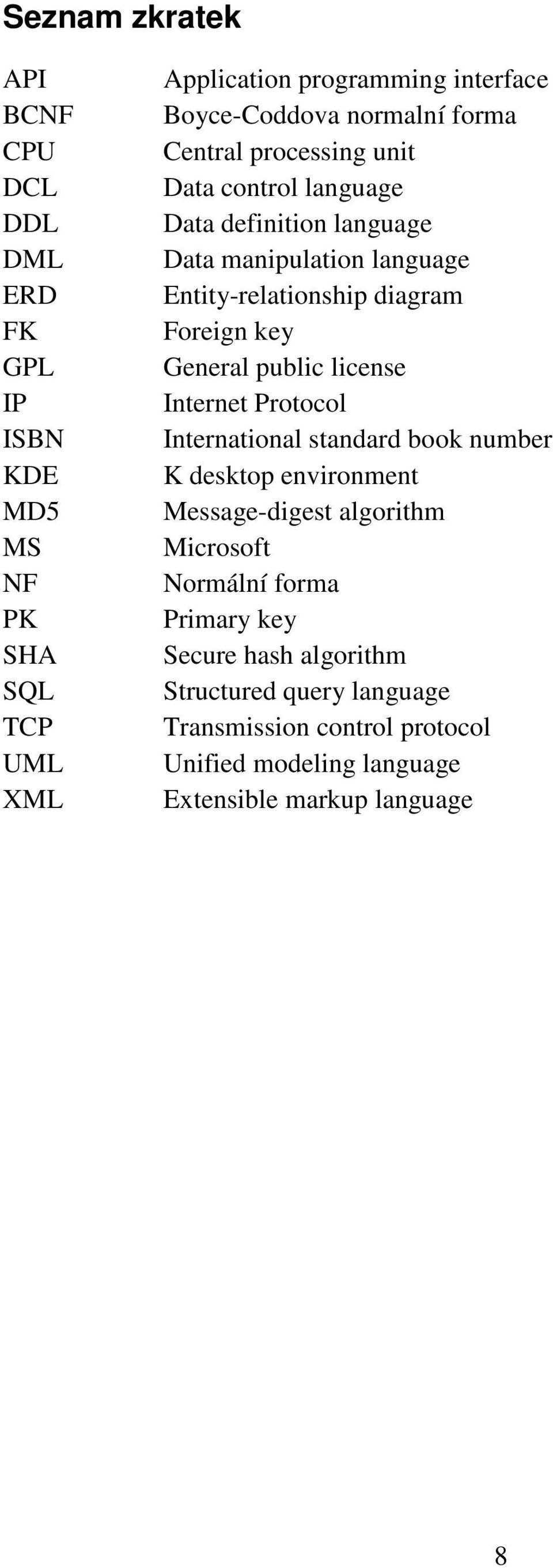 Foreign key General public license Internet Protocol International standard book number K desktop environment Message-digest algorithm Microsoft
