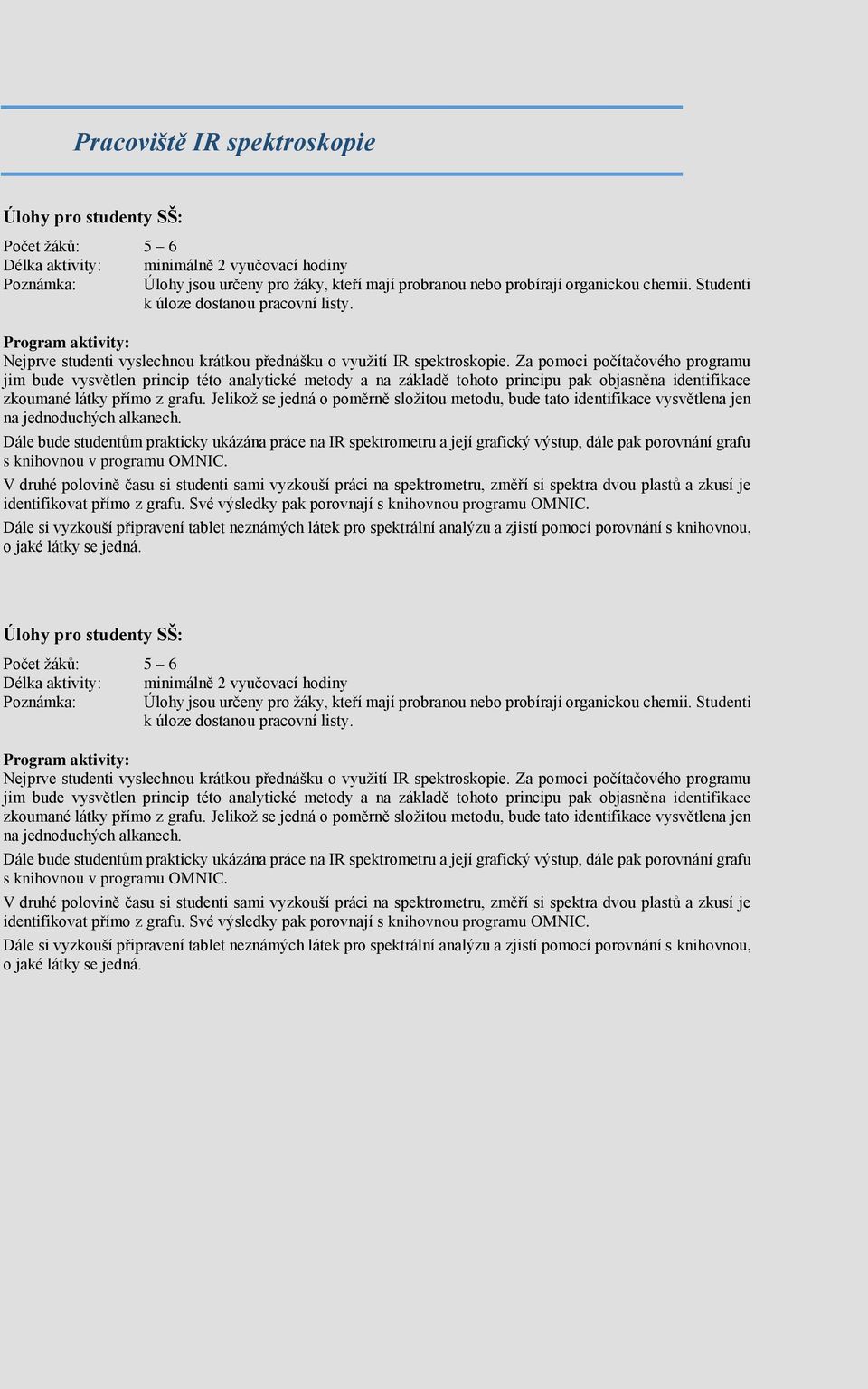 Za pomoci počítačového programu jim bude vysvětlen princip této analytické metody a na základě tohoto principu pak objasněna identifikace zkoumané látky přímo z grafu.