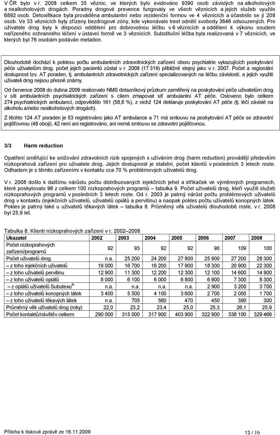 Ve 33 věznicích byly zřízeny bezdrogové zóny, kde vykonávalo trest odnětí svobody 3646 odsouzených.