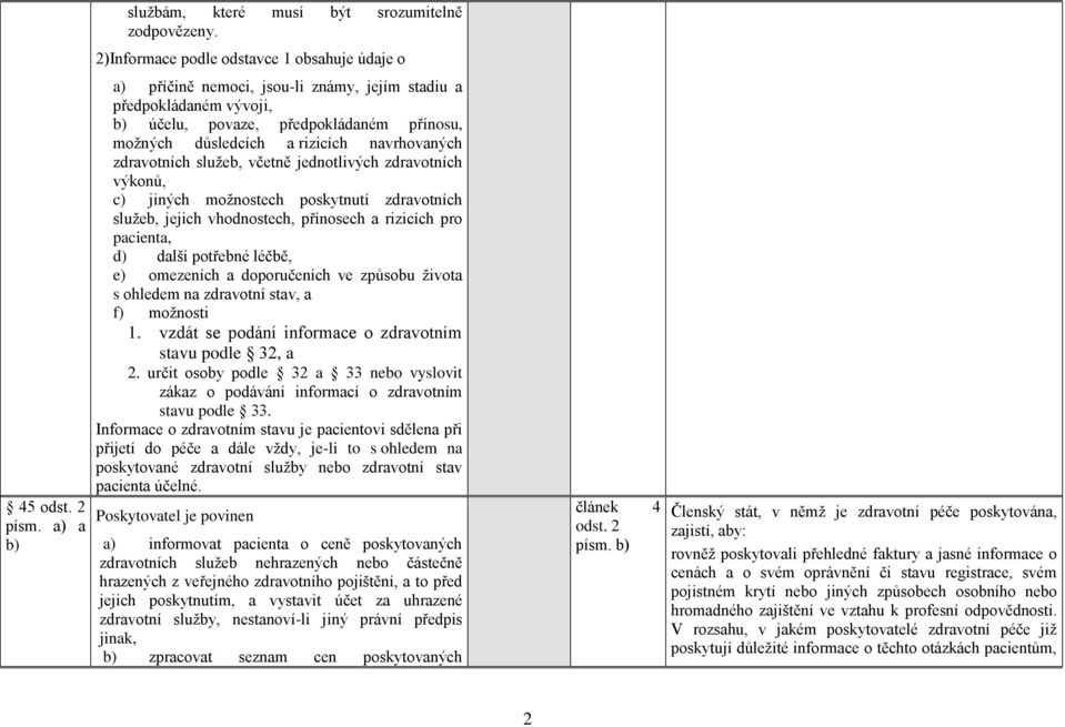 navrhovaných zdravotních služeb, včetně jednotlivých zdravotních výkonů, c) jiných možnostech poskytnutí zdravotních služeb, jejich vhodnostech, přínosech a rizicích pro pacienta, d) další potřebné