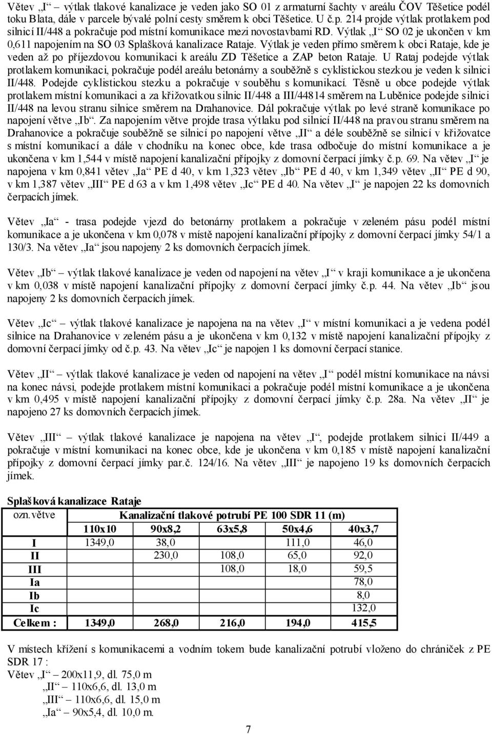 Výtlak je veden přímo směrem k obci Rataje, kde je veden až po příjezdovou komunikaci k areálu ZD Těšetice a ZAP beton Rataje.