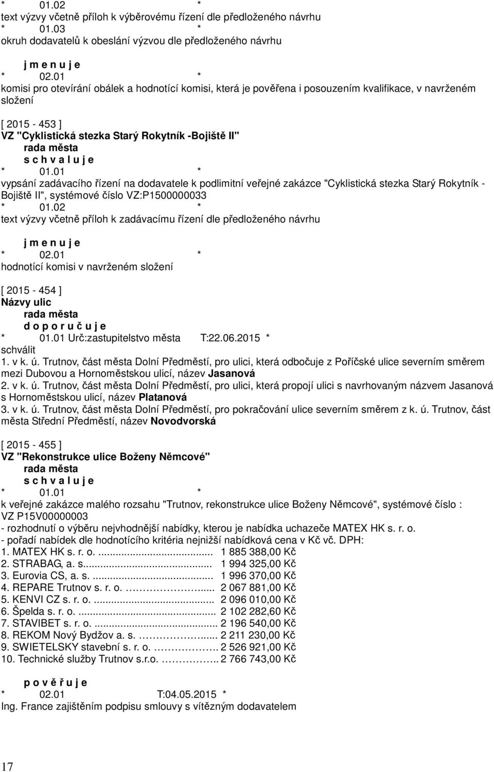 řízení na dodavatele k podlimitní veřejné zakázce "Cyklistická stezka Starý Rokytník - Bojiště II", systémové číslo VZ:P1500000033 text výzvy včetně příloh k zadávacímu řízení dle předloženého návrhu