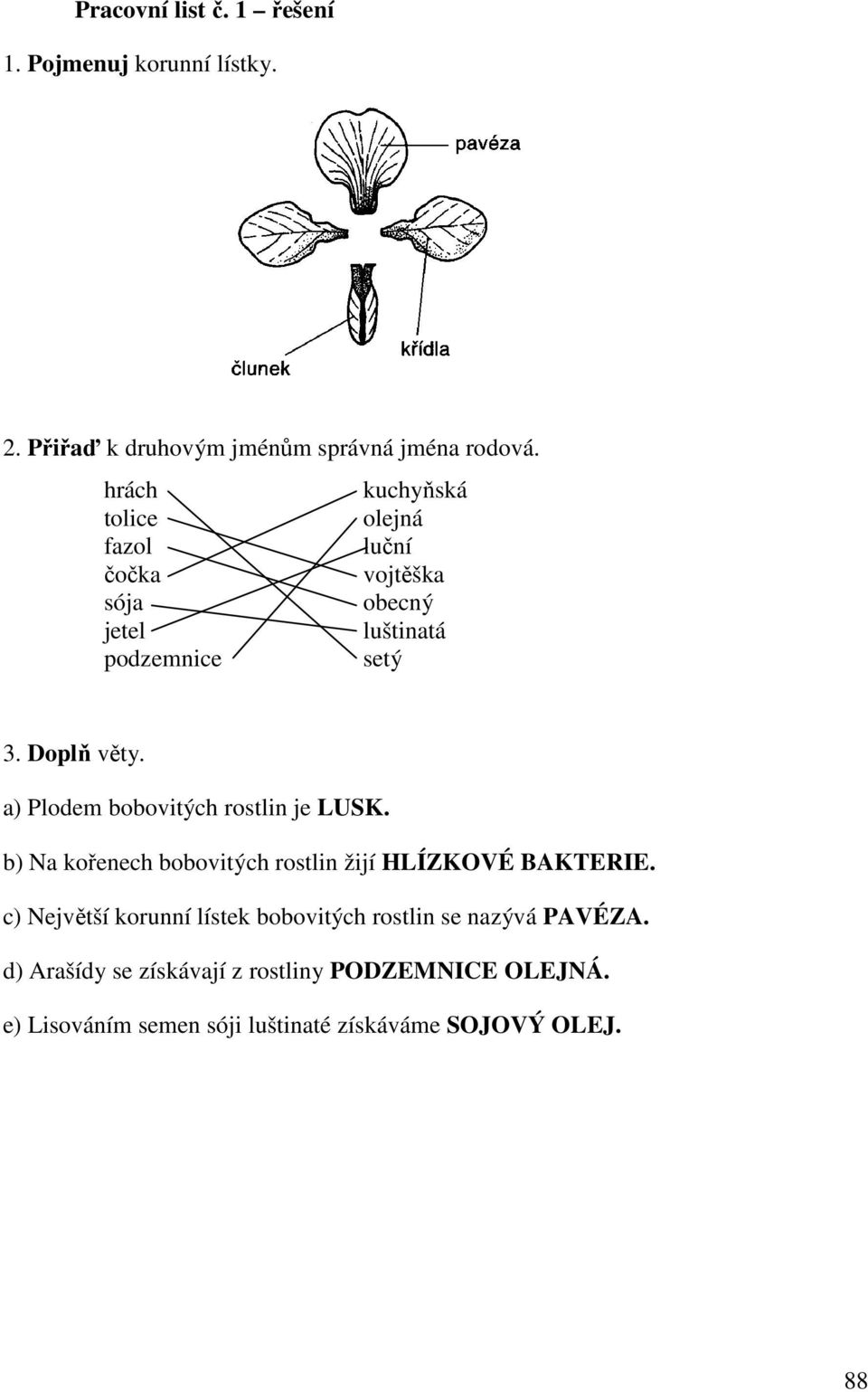 a) Plodem bobovitých rostlin je LUSK. b) Na kořenech bobovitých rostlin žijí HLÍZKOVÉ BAKTERIE.