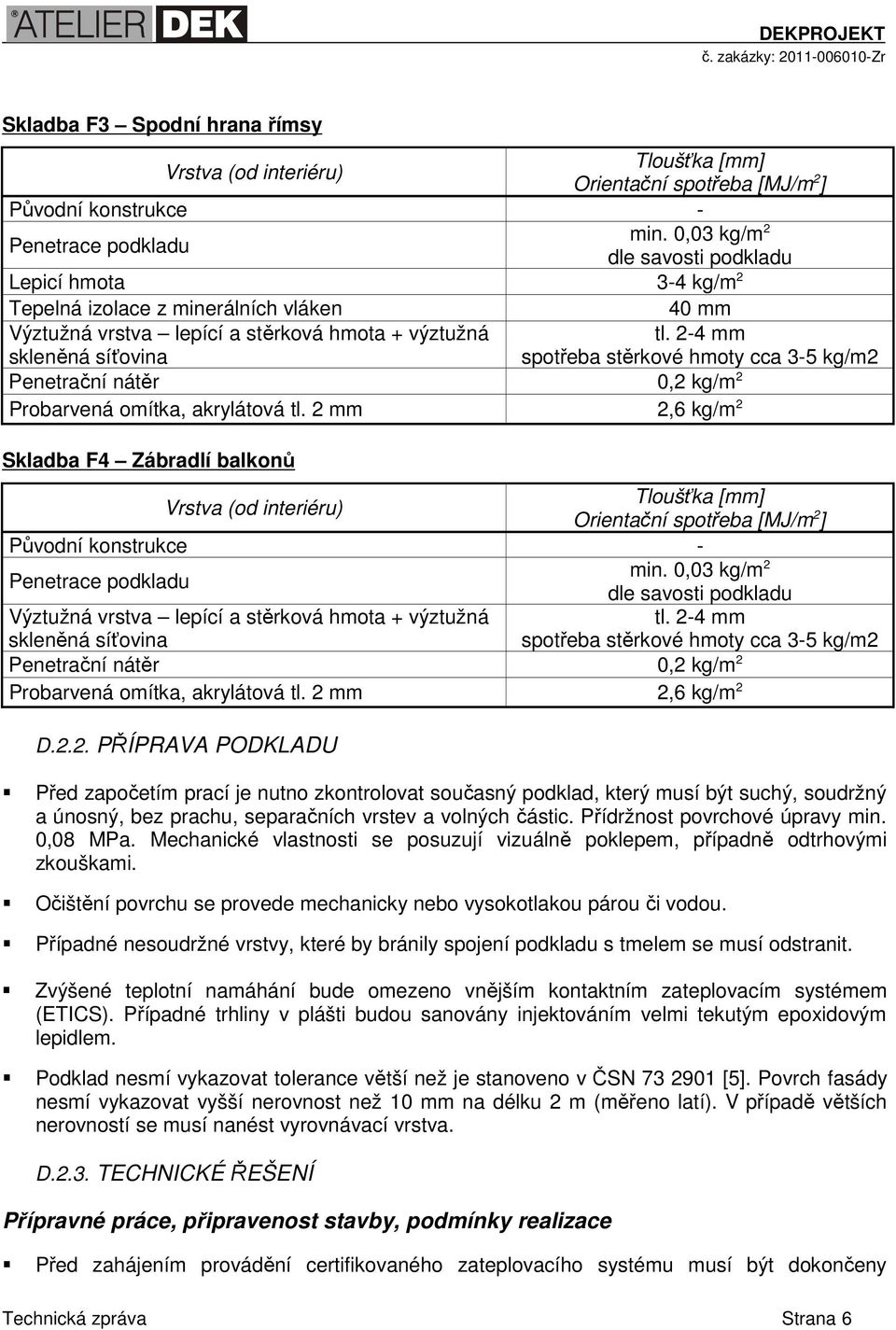 2-4 mm spotřeba stěrkové hmoty cca 3-5 kg/m2 Penetrační nátěr 0,2 kg/m 2 Probarvená omítka, akrylátová tl.