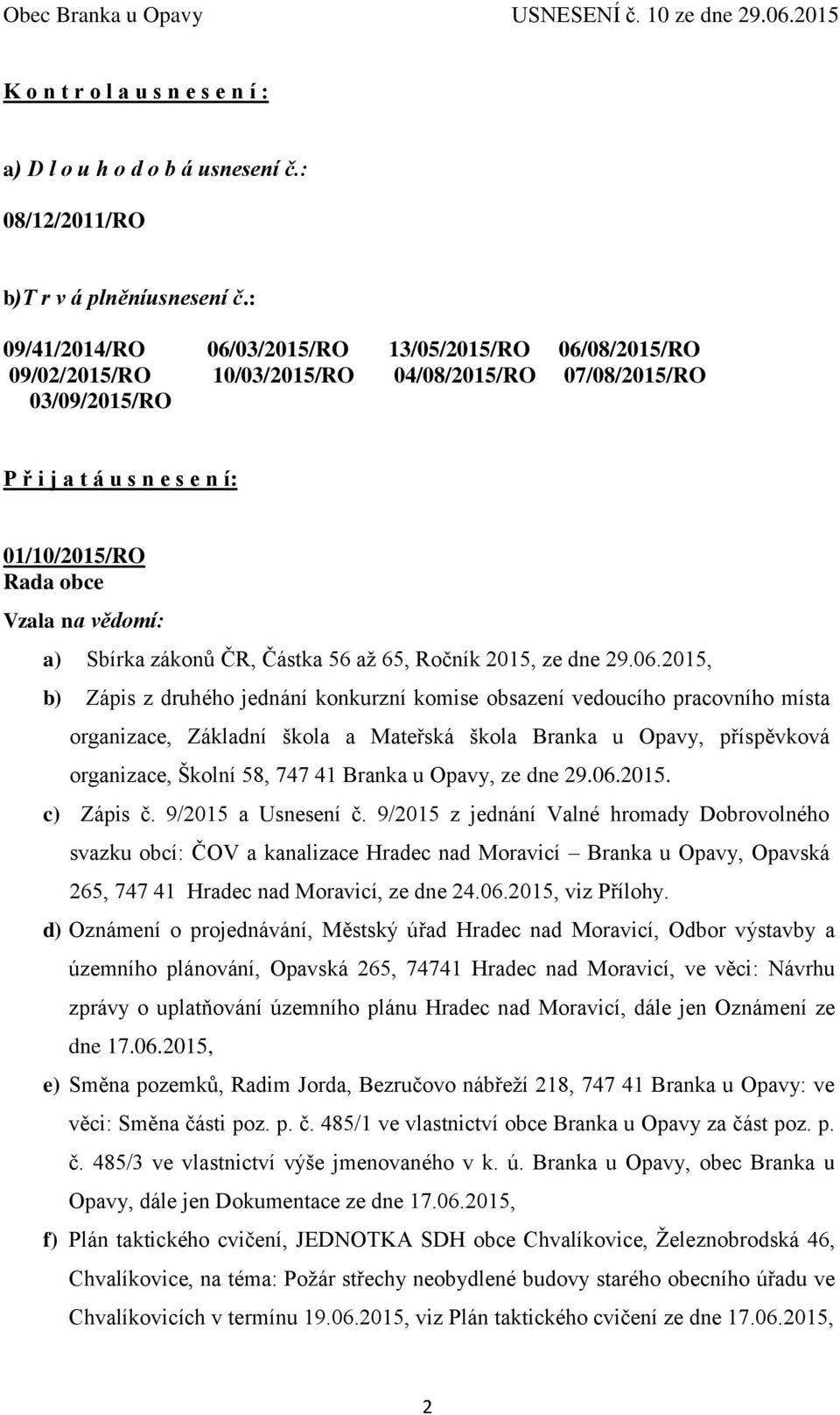 zákonů ČR, Částka 56 aţ 65, Ročník 2015, ze dne 29.06.