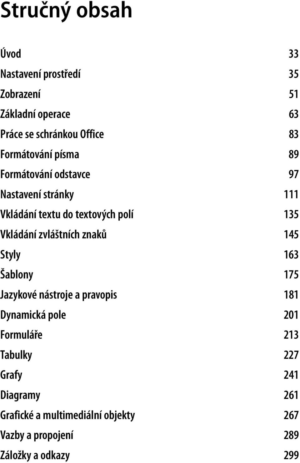 Vkládání zvláštních znaků 145 Styly 163 Šablony 175 Jazykové nástroje a pravopis 181 Dynamická pole 201